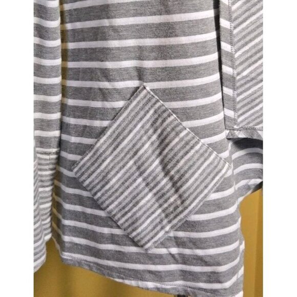 Blue Sax Fifth Avenue Cardingan Hoodie Sweatshirt Gray White Striped Small EUC - Picture 2 of 8